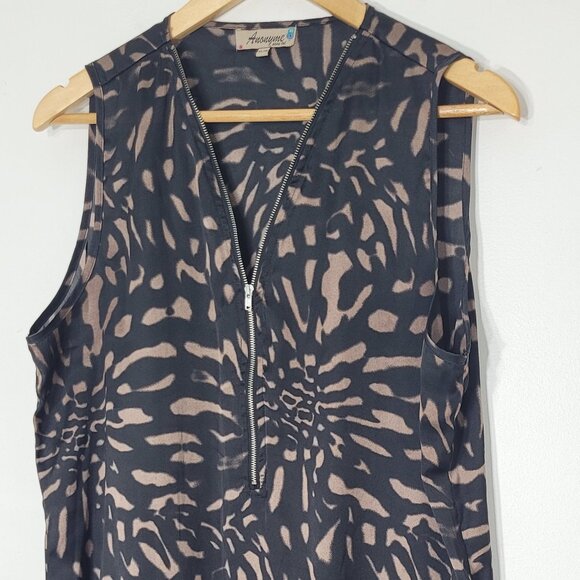 Anonyme Black & Brown Leopard Print Front Zip Sleeveless Business Casual Top XL - Picture 4 of 12